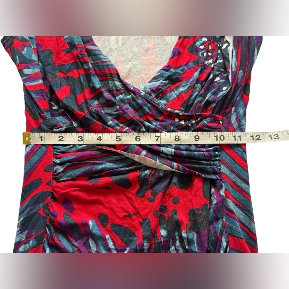 Weston Wear Red Blue Splash Color Sleeveless V Neck Y2K 2000's Blouse Size Small - Picture 10 of 13